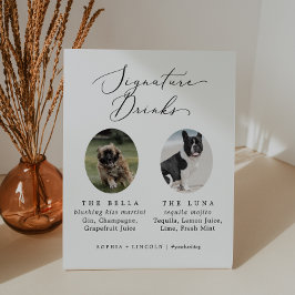 Delicate Calligraphy Dog Photo Signature Drinken Reclamebord Met Voetstuk