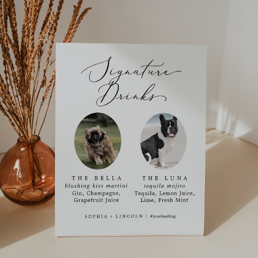 Delicate Calligraphy Dog Photo Signature Drinken Reclamebord Met Voetstuk