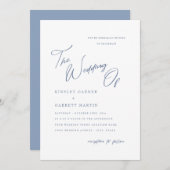 Delicate Calligraphy Dusty Blue Wedding Invitation Kaart (Voorkant / Achterkant)