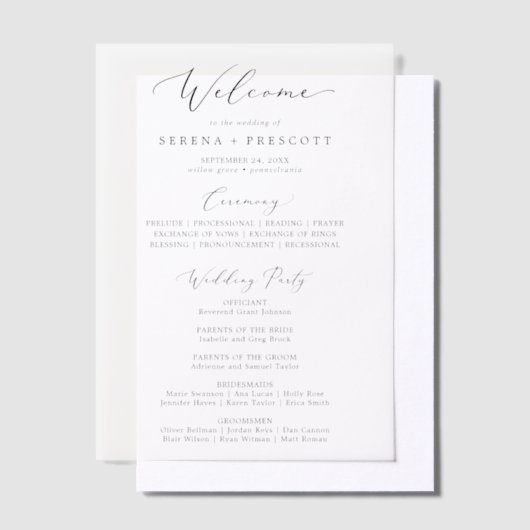 Delicate Calligraphy Luxe Vellum Trouwprogramma Uitnodigingen (Offset)