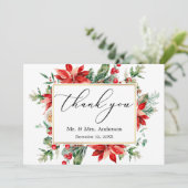 Delicate Calligraphy Poinsettia Greenery Wedding Bedankkaart (Staand voorkant)