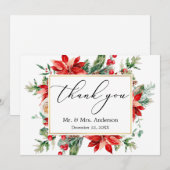 Delicate Calligraphy Poinsettia Greenery Wedding Bedankkaart (Voorkant / Achterkant)