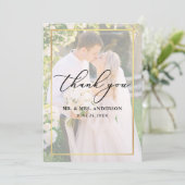 Delicate Calligraphy Wedding 2 foto goud overlay Bedankkaart (Staand voorkant)