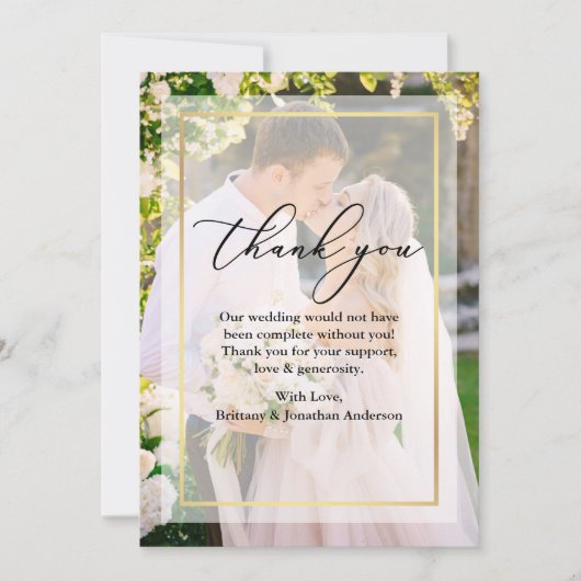 Delicate Calligraphy Wedding Gold Lijst Overlay Bedankkaart (Voorkant)