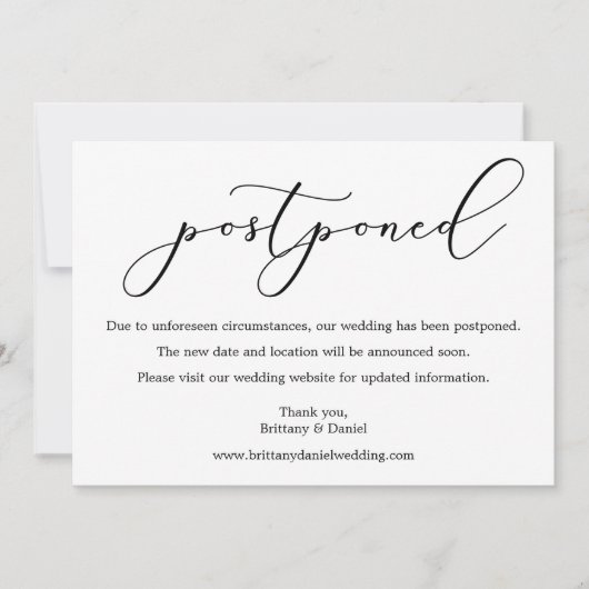 Delicate Calligraphy Wedding Postponed Kaart (Voorkant)