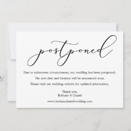Delicate Calligraphy Wedding Postponed Kaart