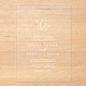 Delicate Calligraphy White Boho Monogram Huwelijk Acryl Uitnodigingen (Voorkant)