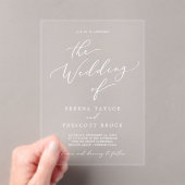 Delicate Calligraphy White Modern Classic Wedding Acryl Uitnodigingen (Insitu (Draagbaar))