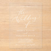 Delicate Calligraphy White Modern Classic Wedding Acryl Uitnodigingen (Voorkant)