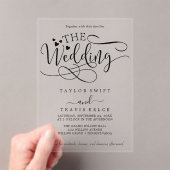 Delicate Calligraphy Witte Acryl bruiloft Uitnodig Uitnodigingen (Insitu (Draagbaar))