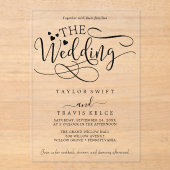 Delicate Calligraphy Witte Acryl bruiloft Uitnodig Uitnodigingen (Voorkant)