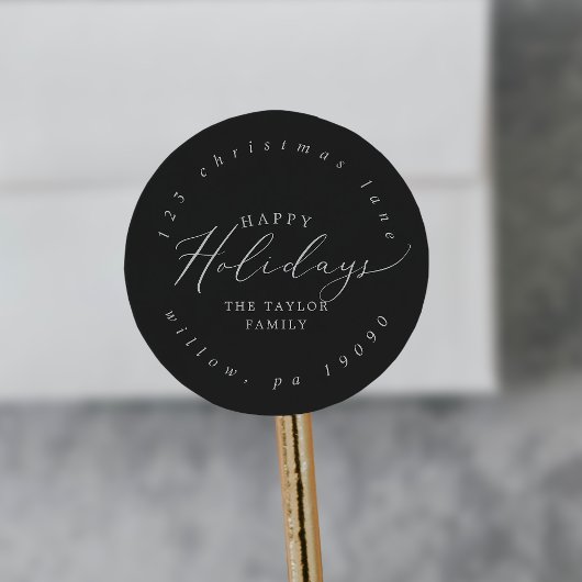 Delicate Charcoal Holiday Circular Return-adres Ronde Sticker