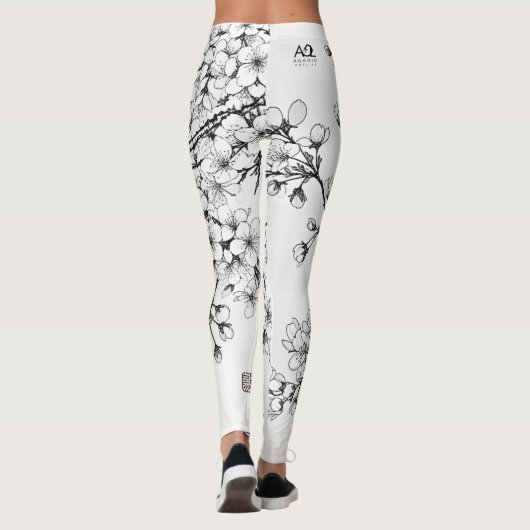 Delicate Cherry Blossom Art in Monochrome Leggings (Achterkant)