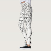Delicate Cherry Blossom Art in Monochrome Leggings (Links)
