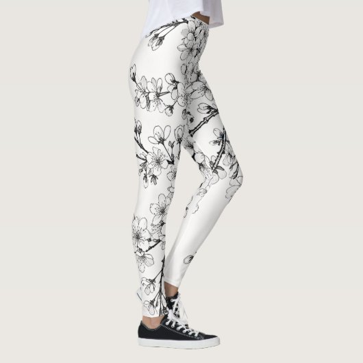 Delicate Cherry Blossom Art in Monochrome Leggings (Rechts)