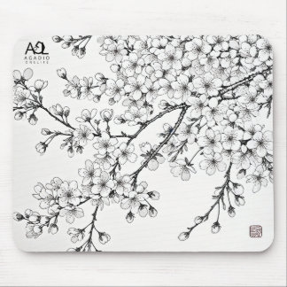 Delicate Cherry Blossom Art in Monochrome Muismat