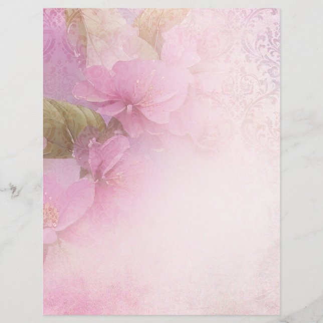 Delicate Cherry Blossom & Damask Scrapbook Papier (Voorkant)