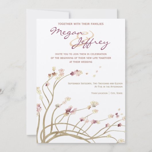 Delicate Cherry Blossom Wedding Invitation Kaart (Voorkant)