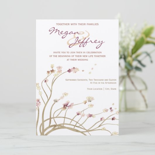 Delicate Cherry Blossom Wedding Invitation Kaart (Staand voorkant)