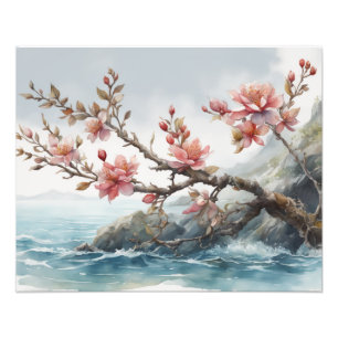 Delicate Cherry Blossoms Waterverf schilderij Foto Afdruk