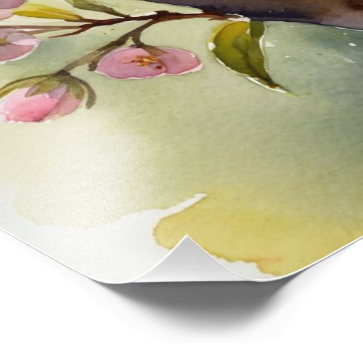 Delicate Cherry Blossoms Waterverf schilderij Foto Afdruk (Hoek)