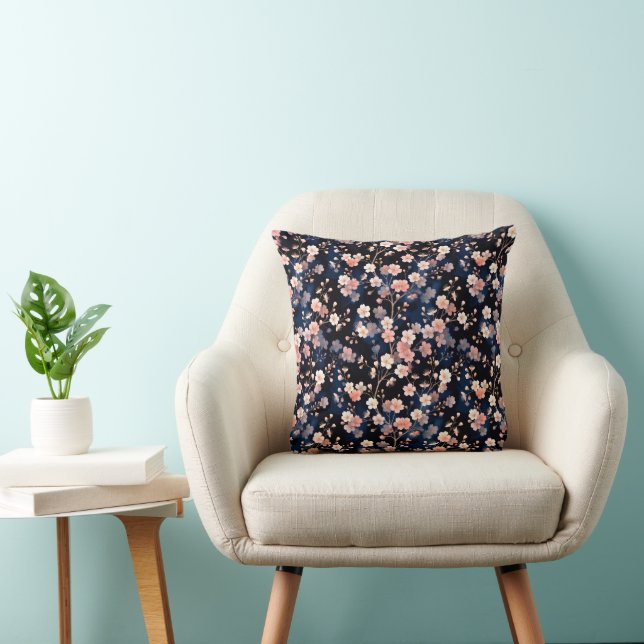 Delicate Cherry Blossoms with Gold on Navy Kussen (Stoel)