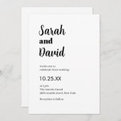 Delicate chic Modern zwart-wit bruiloft Kaart (Voorkant / Achterkant)