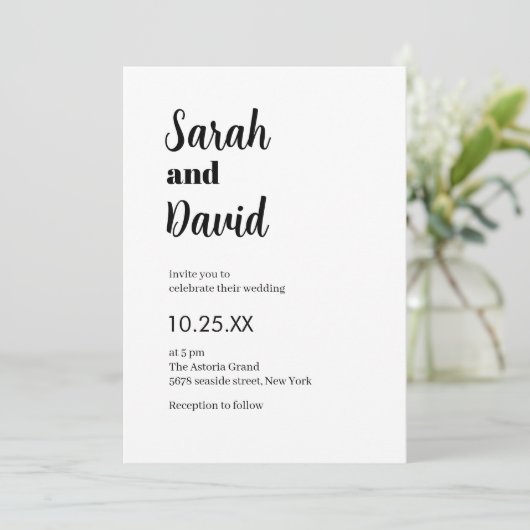 Delicate chic moderne zwart-wit bruiloft kaart (Staand voorkant)