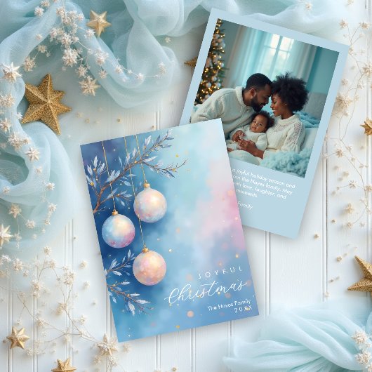 Delicate Christmas Blue Shades Elegant Ornaments Feestdagenkaart