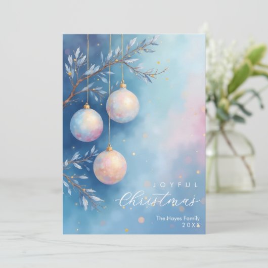 Delicate Christmas Blue Shades Elegant Ornaments Feestdagenkaart (Staand voorkant)