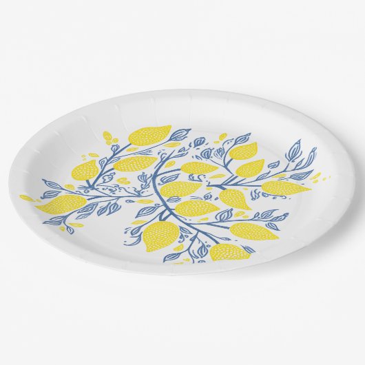 Delicate citroenwijnstokken houtsnede effect papie papieren bordje (Gekanteld)