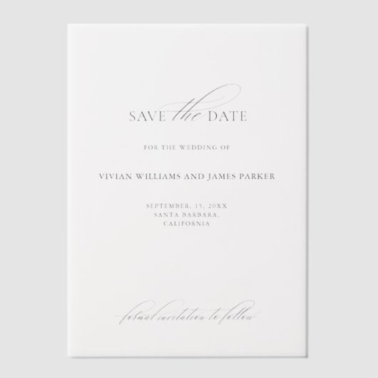 Delicate Classic Wedding Save the Date Kaart Vellum Uitnodigingen (Voorkant)
