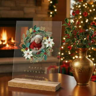 Delicate Classy First Christmas Wreath Baby Photo Acryl Bord