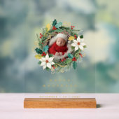 Delicate Classy First Christmas Wreath Baby Photo Acryl Bord (Neutraal)