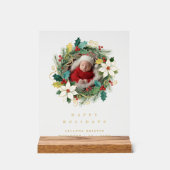 Delicate Classy First Christmas Wreath Baby Photo Acryl Bord (Voorkant)