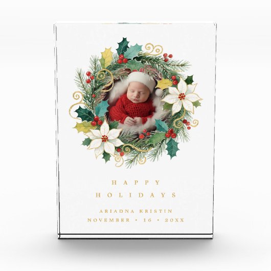 Delicate Classy First Christmas Wreath Baby Photo Fotoblokken (Voorkant)