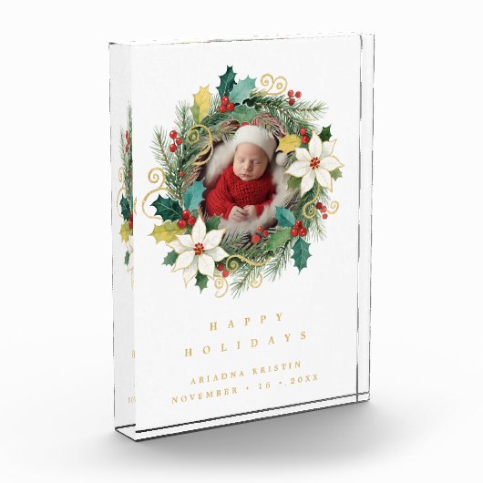 Delicate Classy First Christmas Wreath Baby Photo Fotoblokken (Links)