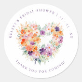 Delicate Colorful Wildflowers Heart Bridal Shower Ronde Sticker (Voorkant)