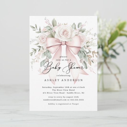 Delicate Coquette Bow Baby shower Kaart (Staand voorkant)