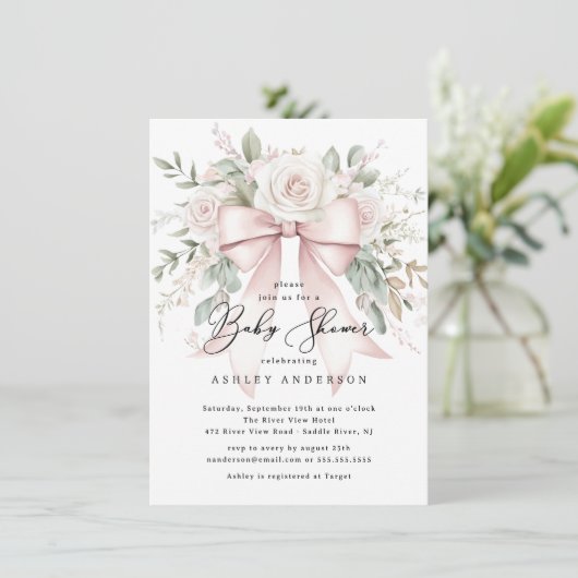 Delicate Coquette Bow Baby shower Kaart (Staand voorkant)