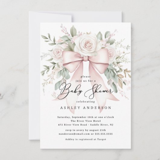 Delicate Coquette Bow Baby shower Kaart (Voorkant)