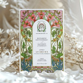 Delicate Coral Flowers Art Nouveau bruiloft Kaart