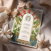 Delicate Coral Flowers Art Nouveau bruiloft Kaart