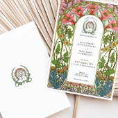 Delicate Coral Flowers Art Nouveau bruiloft Kaart