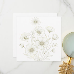 Delicate Cosmos Boeket Lijn Kunst Gratie Bedankkaart