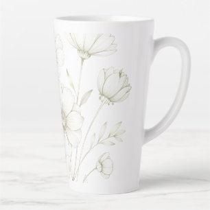 Delicate Cosmos Boeket Lijn Kunst Gratie Latte Mok