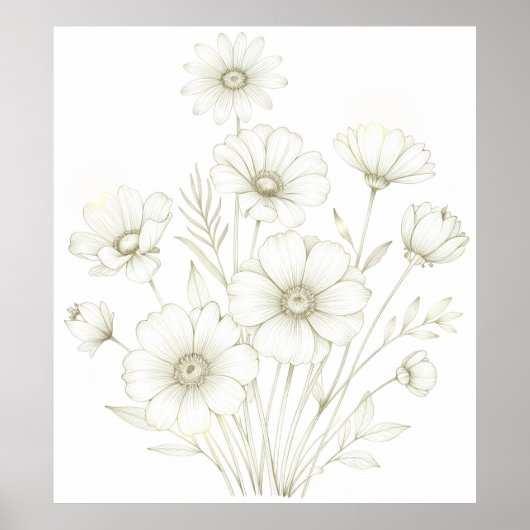Delicate Cosmos Boeket Lijn Kunst Gratie Poster (Voorkant)