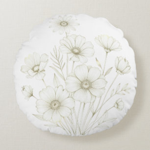 Delicate Cosmos Boeket Lijn Kunst Gratie Rond Kussen