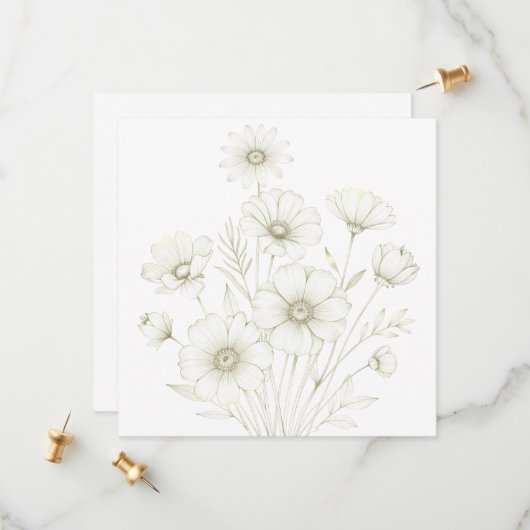 Delicate Cosmos Boeket Lijn Kunst Gratie Save The Date (Voorkant / Achterkant in situ)