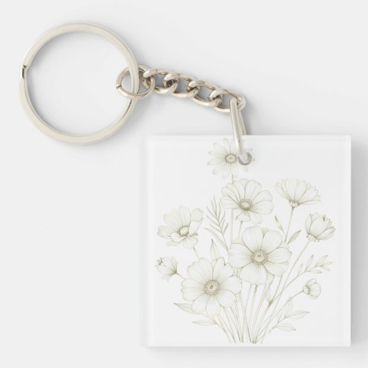 Delicate Cosmos Boeket Lijn Kunst Gratie Sleutelhanger (voorkant)